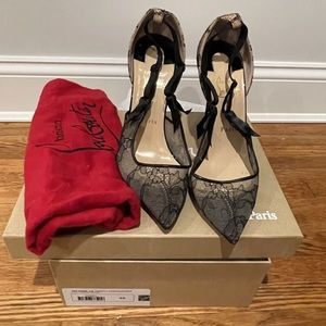 Christian Louboutin Hot Jeanbi 100 -- Black Lace And Satin heel -- EU 40 - US 10